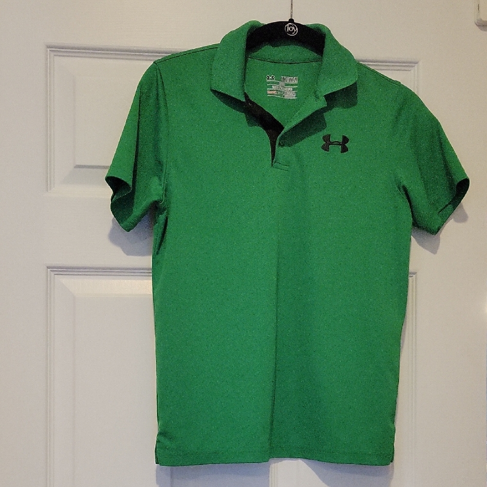 Under Armour Boy's Green Polo Shirt, Youth Medium Loose Fit, Good Used Condition